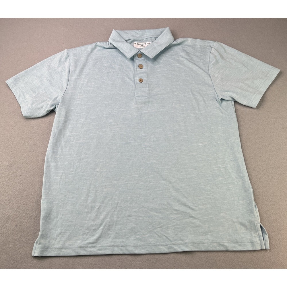 Cubavera Polo Shirt Mens Medium Blue Stripe Short Sleeve Lightweight Casual Top